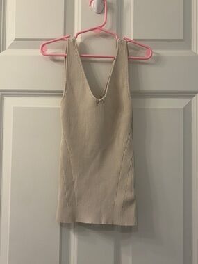 Ribbed V-Neck Tank Top in Cream